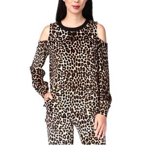 MICHAEL MICHAEL KORS Womens Beige Cold Shoulder Long Sleeve Crew Neck Top